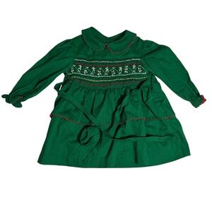 Vintage 1980s Smocked Baby Dress | Green Holiday Dress | Toddler 18–24 Months |